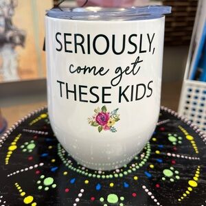 Stainless Steel Tumbler with Lid - Seriously Come Get These Kids NWT